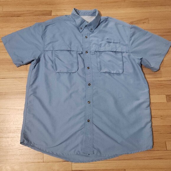 L.L. Bean - Button Up Shirt Men's Size Large - Short Sleeve Fishing Blue - Picture 1 of 5